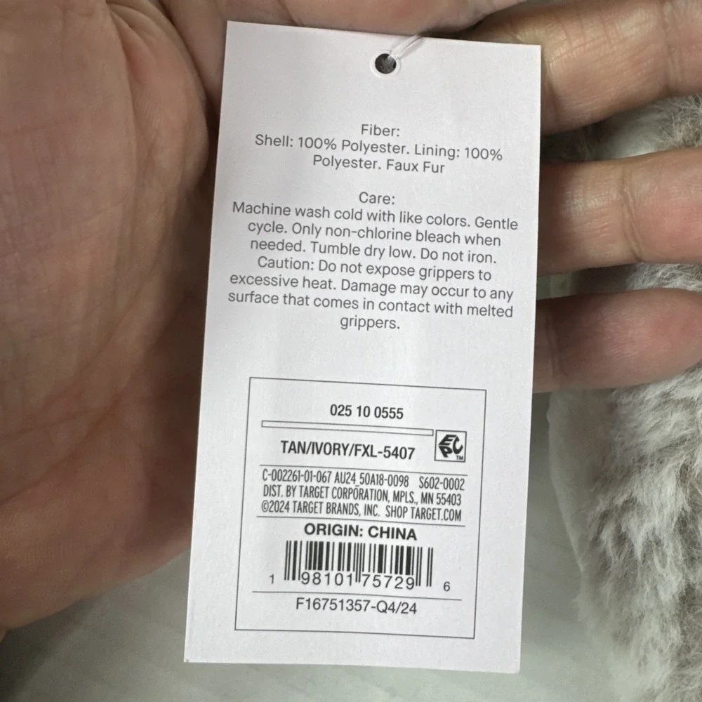 Auden Women's 0775 M/L 8-12 Faux Fur Slipper Socks‎ Tan Gripper Bottom NWT